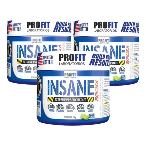3x Pré-treino Insane Explosion 200g - Profit Sabor Limão Foto 1