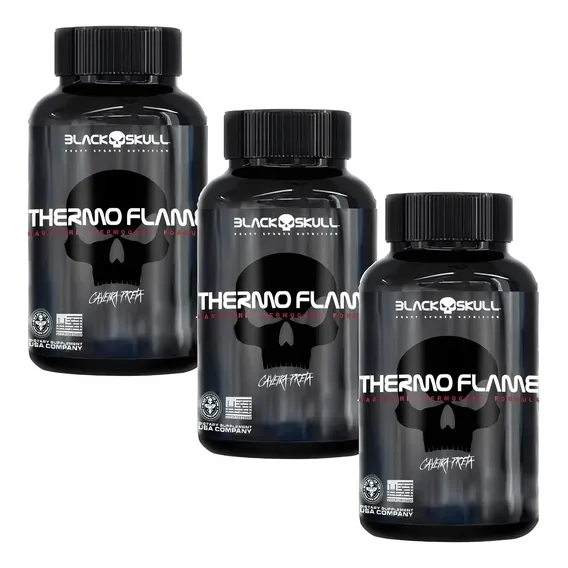 3x Thermo Flame 60 Tabs - Melhor Termogênico - Black Skull Foto 1