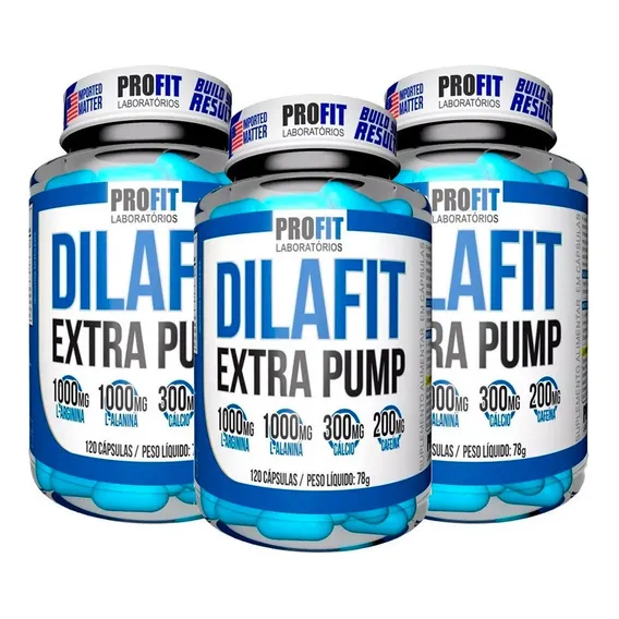 3x Vasodilatador Dilafit Extra Pump 120 Capsulas - Profit Sabor Sem Sabor Foto 1