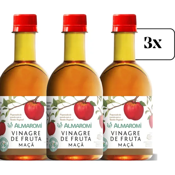 3x Vinagre De Maça Almaromi 400ml Natural Sem Conservantes Foto 1