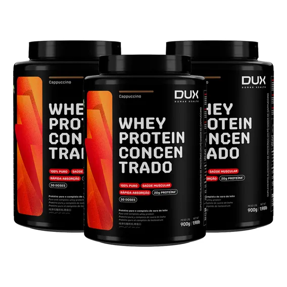 3x Whey Protein Concentrado Dux Cappuccino 900g Foto 1