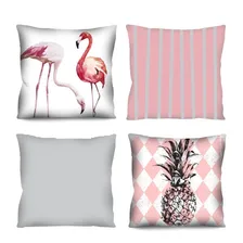 4 Almofadas Flamingos Abacaxi Cinza E Rosa 42x42cm C/enchim. Foto  mini 1