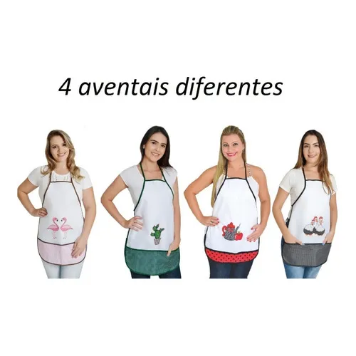 4 Avental Impermeável Bolso Duplo Cozinha Casa Bela Larissa Cor 4 Avental Diferentes Foto 1