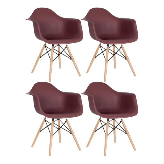 4 Cadeiras Cozinha Eames Wood Daw Com Braços Cores Estrutura da cadeira Marrom Foto 1