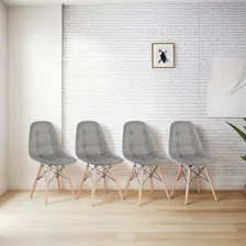 4 Cadeiras Estofadas Capitonê Eames Botonê Cores Assento Cinza Foto  mini 1