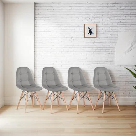 4 Cadeiras Estofadas Capitonê Eames Botonê Cores Assento Cinza Foto 1