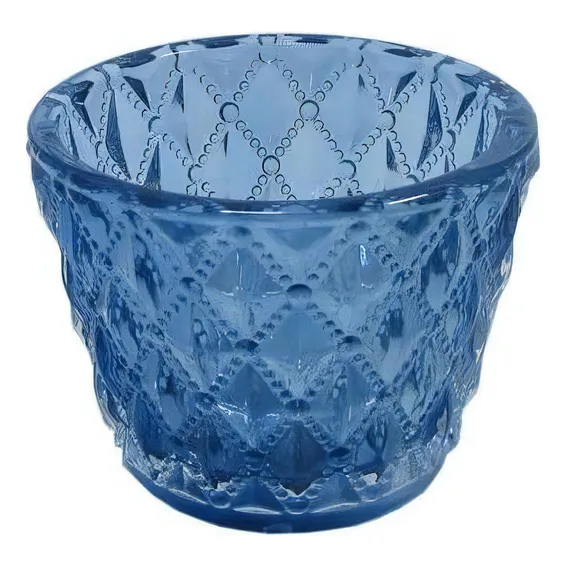 4 Castiçais Conjunto De Vidro Azul - 7,5cm X 6cm Foto 1