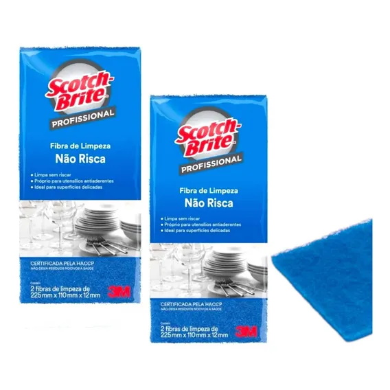 4 Esponja Fibra Não Risca Delicada 3m Scotch Brite Cor Azul Foto 1