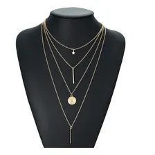 4 Gargantilhas Choker Estrela Circulo Bastões C7965 Cor Dourado Foto mini 4