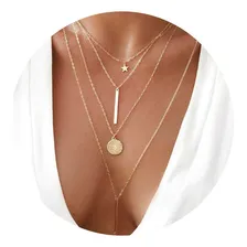 4 Gargantilhas Choker Estrela Circulo Bastões C7965 Cor Dourado Foto mini 1