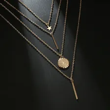 4 Gargantilhas Choker Estrela Circulo Bastões C7965 Cor Dourado Foto mini 3