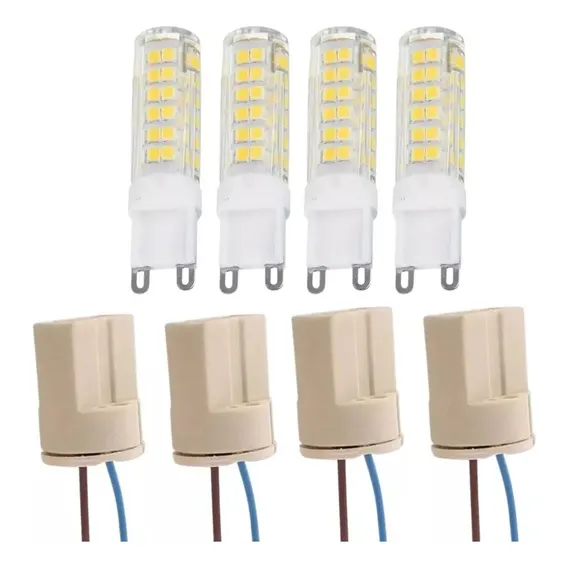 4 Lampada Led Halopim G9 5w + 4 Soquete G9 Rabicho Luz Branco-quente 127/220V Foto 1