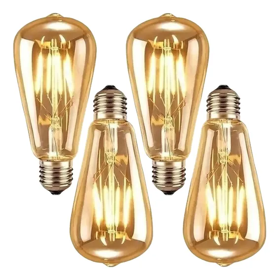 4 Lâmpadas Led St64 Retrô Decorativa Vintage Filamento Âmbar Foto 1