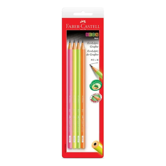 4 Lapis Preto Grafite Ecolapis Faber Castell Neon 1205ned Foto 1