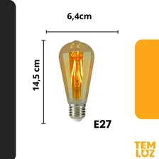 4 Lâmpada Led Thomas Edison 4w St64 E27 Ambar Cor da luz Branco-quente 110V/220V Foto mini 4