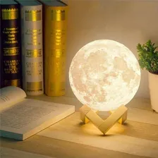 4 Lua Cheia 3d Led Abajur Luminária 12cm Lampada + Suporte Cúpula Amarela Estrutura Amarela Foto mini 3