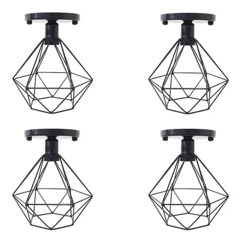 4 Lustres Plafon Industrial Aramado Diamante Retr么 Preto Foto 1
