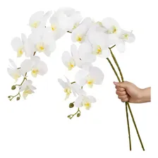 4 Orquídeas Artificial Toque Real Silicone Branca Flor Decor Cor Branco Foto  mini 1