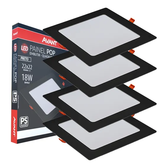 4 Painel Plafon Luminária Gesso 18w Quadrado Embutir 6500k Estrutura Preto 110v/220v Foto 1