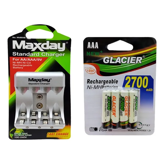 4 Pilha Recarregável Aa + Carregador Maxday Rápido Bivolt Foto 1