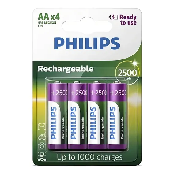 4 Pilhas Recarregaveis Aa Philips Foto 1