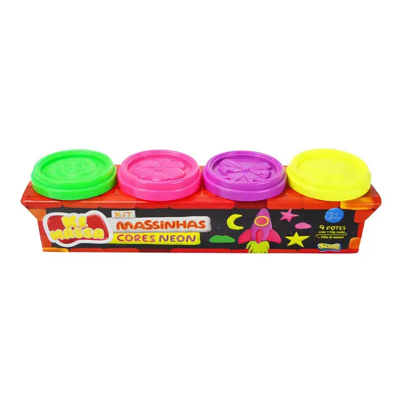 4 Potinhos De Massinhas Infantil Cores Neon 110g 3620 Sunny Foto 1