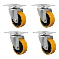 4 Rodízio Giratório Fixo 4 Polegadas Poliuretano 300kg Pç Foto  mini 1