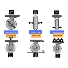 4 Rodizio Inox Giratório 2 Pol X3/4 Pol S/ Frei 40kg Foto mini 4