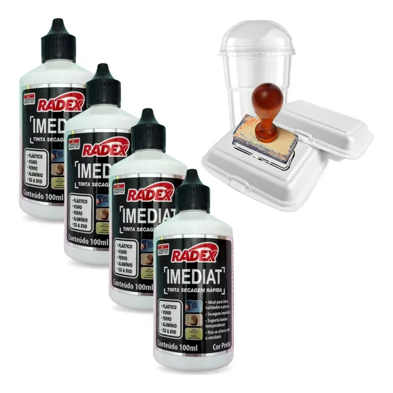 4 Tintas Para Carimbo Secagem Rápida P/ Plástico 100ml Radex Foto 1