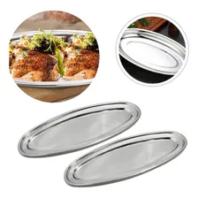 4 Travessa Inox Oval Grande 60 Cm Reforçada Comprida Servir Foto  mini 1