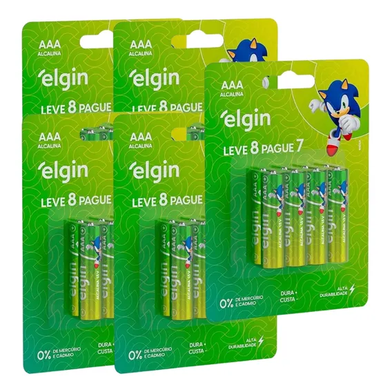 40 Pilhas Alcalina Aaa 3a Palito 1,5v Lr03 5 Blisters Elgin Foto 1
