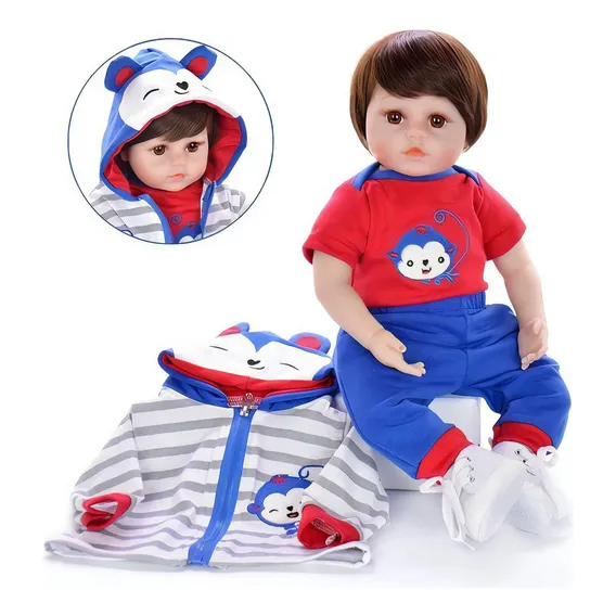 47cm BebĂȘ Boneca Reborn Realista Silicone Olhos Castanhos Boneca Foto 1