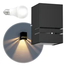 4x Arandela Externa E27 2 Frisos Parede Muro + Led 5w mf144 Estrutura Preto Foto mini 1