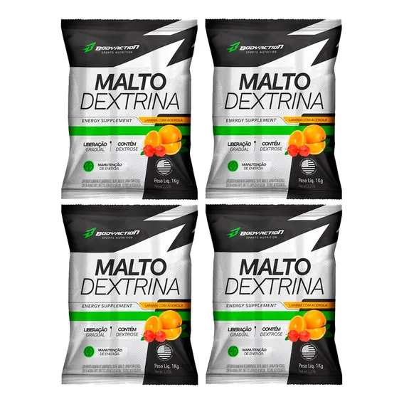 4x Malto Dextrin - Maltodextrina - 1kg - Body Action Sabor Laranja & Acerola Foto 1