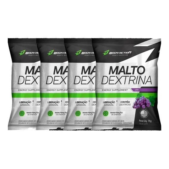 4x Maltodextrina - 1kg - Body Action Sabor Uva Foto 1