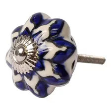 4x Puxador Porcelana Ceramica Gaveta Armario Moveis Cor Azul e Branco Foto mini 1