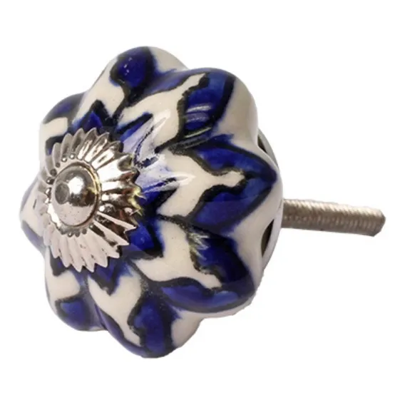 4x Puxador Porcelana Ceramica Gaveta Armario Moveis Cor Azul e Branco Foto 1