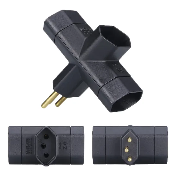 5 Adaptador Plug T Benjamim 3 Pinos 10a Preto Margirius 110v/220v Foto 1