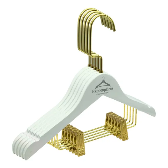 5 Cabide Infantil Branco Personalizado Presilha Dourado Rose Foto 1