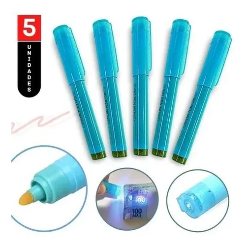 5 Caneta Nota Falsa Testador Dinheiro - Kit Cor Violeta Foto 1