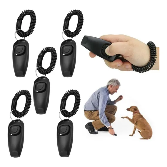 5 Clicker Apito Pet Adestramento 2 Em 1 Treinamento Cachorro Cor Preto Foto 1