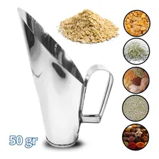 5 Conchas Para Cereais Grãos 50grs Medidor Inteiro Aço Inox Cor Cinza Foto  mini 1