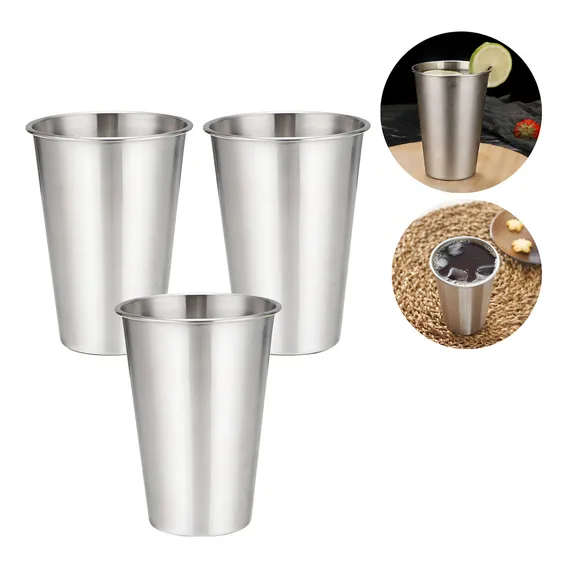 5 Copos Aço Inox 500 13 Cm Com Borda Inquebrável Coquetel Cor Cromado Inox Foto 1