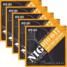 5 Encordoamentos P/ Violão Aço 010 Nig Fósforo Bronze Npb560 Foto mini 1