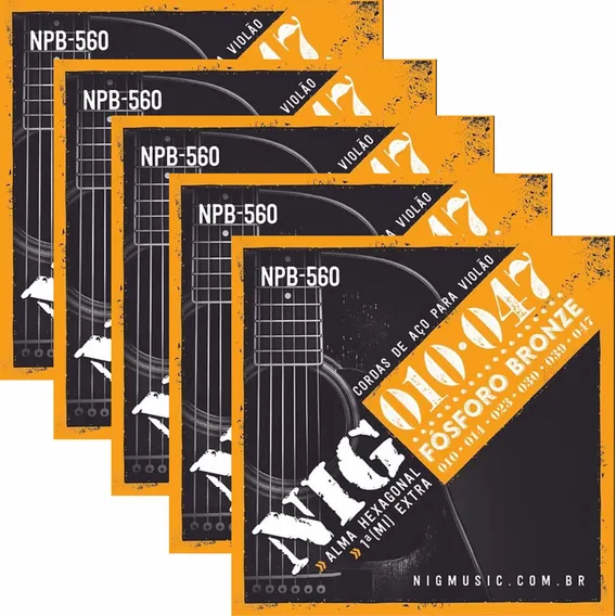 5 Encordoamentos P/ Violão Aço 010 Nig Fósforo Bronze Npb560 Foto 1