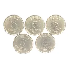 5 Moedas Antigas De 5 Centavos De Cruzado De 1987 Do Brasil Foto  mini 1