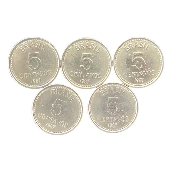 5 Moedas Antigas De 5 Centavos De Cruzado De 1987 Do Brasil Foto 1