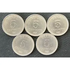 5 Moedas Antigas De 5 Centavos De Cruzado De 1987 Do Brasil Foto mini  3