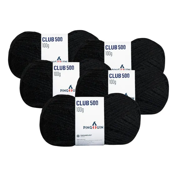 5 Novelos De LĂŁ Club 500 CĂrculo 200m 100g (pacote5un) Cor 0100 - Preto Foto 1