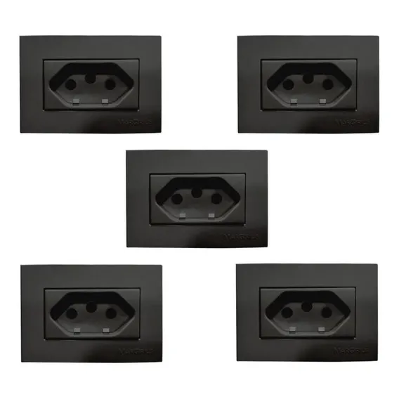5 Pç Tomada P/moveis Margirius 2p T Preta 20a 250v Nbr14136 Cor Preto Foto 1